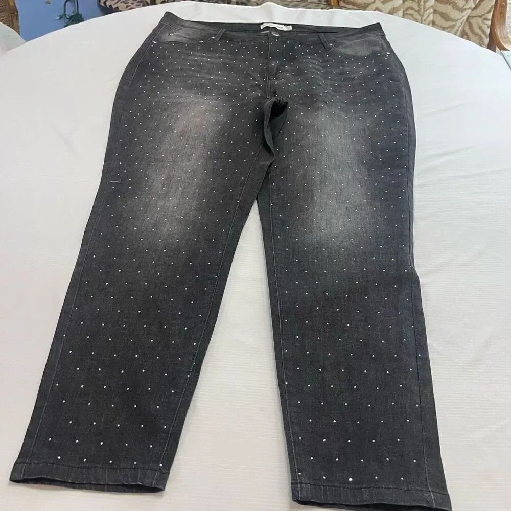 RM Rebecca Minkoff Dark Grey Studded Denim Jeans Plus Size 20W New